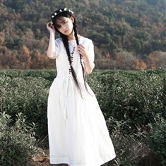 栀子花。南笙款文艺白色双层棉布连衣裙