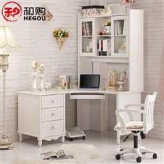 和购田园家具韩式田园电脑桌转角书柜白色学生写字台7197#B