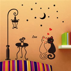 【乐宅】特价客厅电视床头沙发可移除背景墙贴纸爱情猫咪包邮