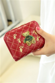 2013新款韩版可爱卡通泰迪熊铜扣女士短款钱包刺绣零钱包
