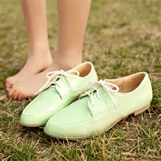2013春夏新款通勤漆皮尖头单鞋小清新薄荷绿平跟少女中学生女鞋