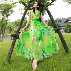 2013新款雪纺连衣裙夏季韩版修身大码显瘦款沙滩裙波西米亚长裙子