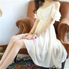 2013新款韩版甜美少女雪纺露肩性感连衣裙大码显瘦款吊带裙子