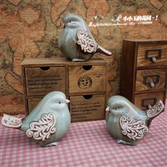 欧式浮雕纹-翠釉陶瓷鸟摆件/时尚结婚礼物/花园摆设趣味工艺品