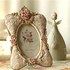 欧式田园创意粉色玫瑰镶钻浮雕树脂相框相架摆台结婚礼物特价