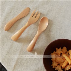 日式木勺饭勺叉子勺子可爱创意儿童餐具套装便携