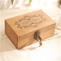 实木制带锁盒子风格实木盒收纳盒杂物收纳针线盒