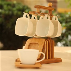 纯白陶瓷整套茶具带杯架咖啡杯套装包邮创意礼物