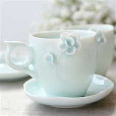 zakka青釉陶瓷杯纯手工玫瑰雕花茶杯咖啡杯茶具杯子