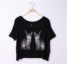 夏季韩版新款动物印花罩衫T恤蝙蝠袖宽松圆领短袖女装