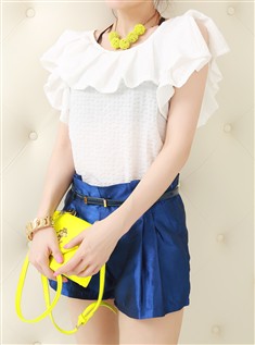 夏季新款女韩版纯色公主荷叶边棉纺修身百搭短袖上衣T恤