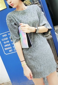 现货正版韩国定制街拍款亮丝小廓形连衣裙