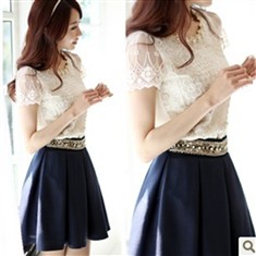 连衣裙夏季韩版2013新款修身甜美雪纺蕾丝女装套装夏装