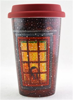 星空窗户女孩咖啡杯/双层隔热保温带盖陶瓷杯/马克杯