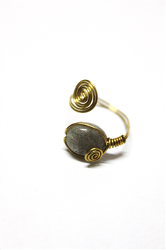 手工原创铜丝纯天然不规则蓝月光石可调节戒指