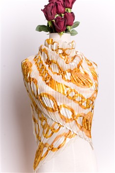 优雅复古金色锁链富贵印花褶皱大牌丝巾围巾