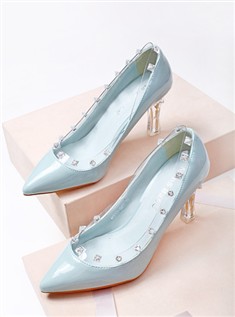 夏季新款韩版透明水晶细跟单鞋漆皮小尖头女士高跟鞋