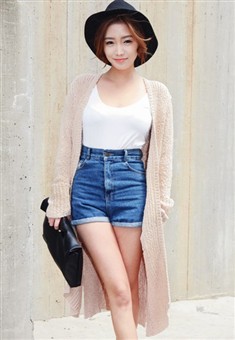 韩国复古宽松长款口袋设计针织毛衣开衫外套