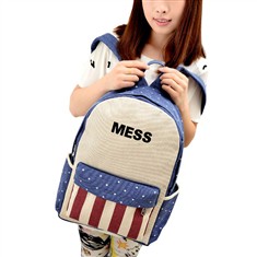 韩版时尚帆布双肩包拼色休闲包学生书包男女背包