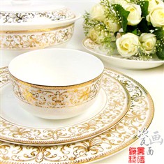 景德镇陶瓷器碗盘骨瓷56头欧式餐具套装