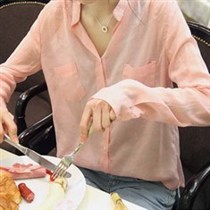 韩版秋装宽松新款时尚纯色立领显瘦长袖衬衫女衬衣