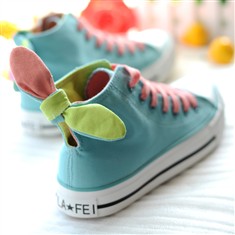 新款韩版兔耳朵帆布鞋糖果色冰淇淋色可爱高帮学生休闲鞋