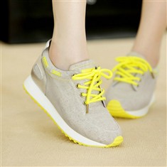 韩版牛仔布面运动鞋厚底低帮休闲鞋松糕坡跟单鞋女帆布鞋