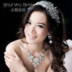 韩式花朵水钻新娘皇冠头饰结婚项链饰品三件套装婚纱配饰