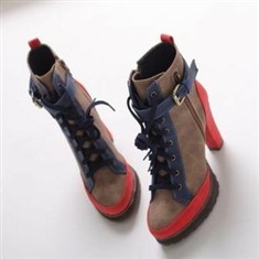 韩国女鞋正品代购洛丽塔磨砂色拼接防水台粗跟短靴