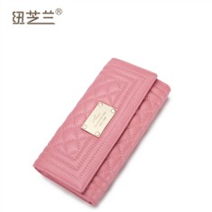 新款韩版复古糖果羊皮菱格长款三折卡包皮包真皮女式包钱包