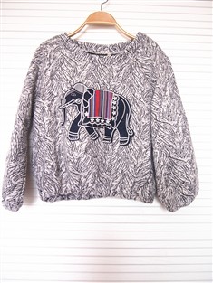 韩版秋装新款外贸原单大象印花卡通图案套头卫衣女7分袖衫