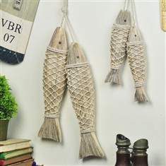 zakka杂货地中海复古做旧实木质鱼挂饰墙饰壁饰酒吧装饰