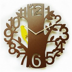 韩国家居伍德皮卡秋棕色小鸟树叶时钟壁钟挂钟钟表