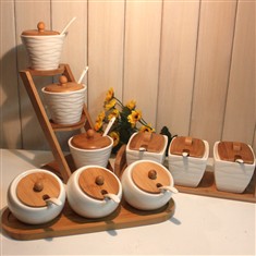 日韩zakka厨房用品陶瓷竹木调味罐调料瓶调味盒