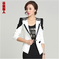 2013秋季新款女装韩版一粒扣小西装修身OL气质蕾丝小西服短外套女