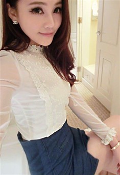 蕾丝长袖打底衫T恤女装韩版修身显瘦网纱雪纺蕾丝衫