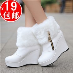 短靴女士坡跟靴韩版甜美女靴秋冬季保暖女式靴子休闲雪地靴包邮