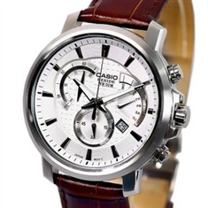 卡西欧正品BEM-506L-7AV商务系列三眼记时防水优雅皮带男士手表