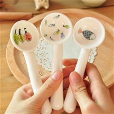 zakka可爱韩国创意小清新日系大圆汤勺环保印花陶瓷勺子