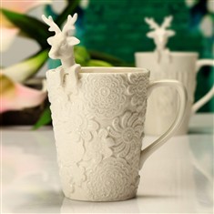 陶瓷蕾丝浮雕咖啡杯勺套装马克杯水杯创意女结婚礼物