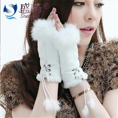 冬季女士半指手套可爱加厚露指棉手套韩版秋季保暖兔毛手套