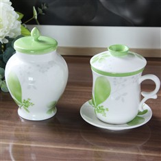 新瓷代君子茶隔杯碟套陶瓷杯子套装茶叶罐茶隔杯水杯马克杯