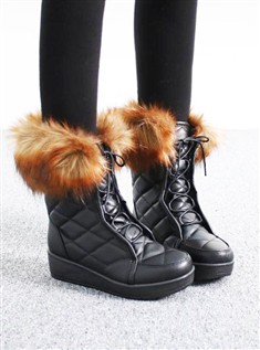 韩版雪地靴冬季狐狸毛系带增高厚底高帮加绒羊毛保暖棉靴