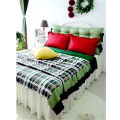 全棉床上用品绿色格子四件套宜家风美式乡村田园风小清新