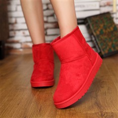 冬季雪地靴女短靴防水保暖棉鞋女靴鞋子女红色
